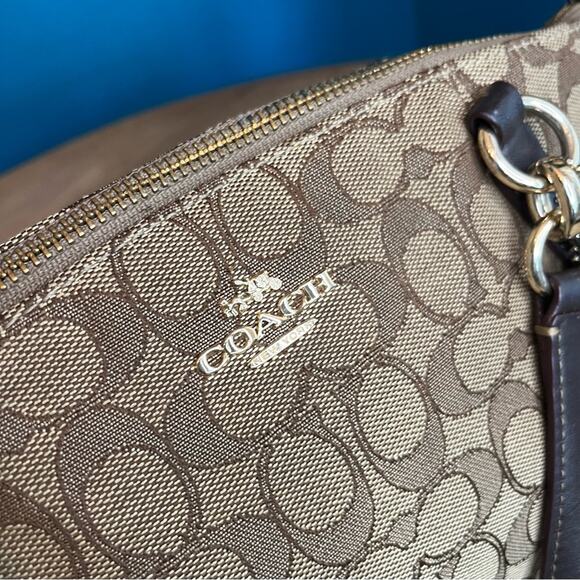 Coach Kelsey Small Satchel Signature Jacquard Tan Brown Crossbody Bag - Picture 5 of 13